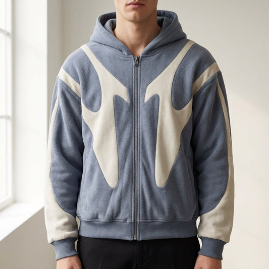 Zip Hoodie Cotton Blend Abstract Graphic Minimalist Style – Marlowe
