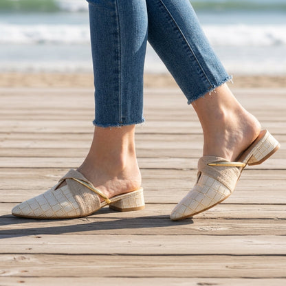 Women's Croc Embossed Mule Flats Faux Leather Slip-On – Amara