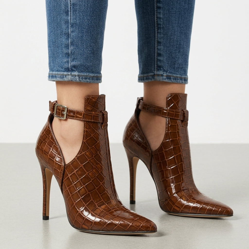Women's Gator Embossed Stiletto Ankle Booties – Elara