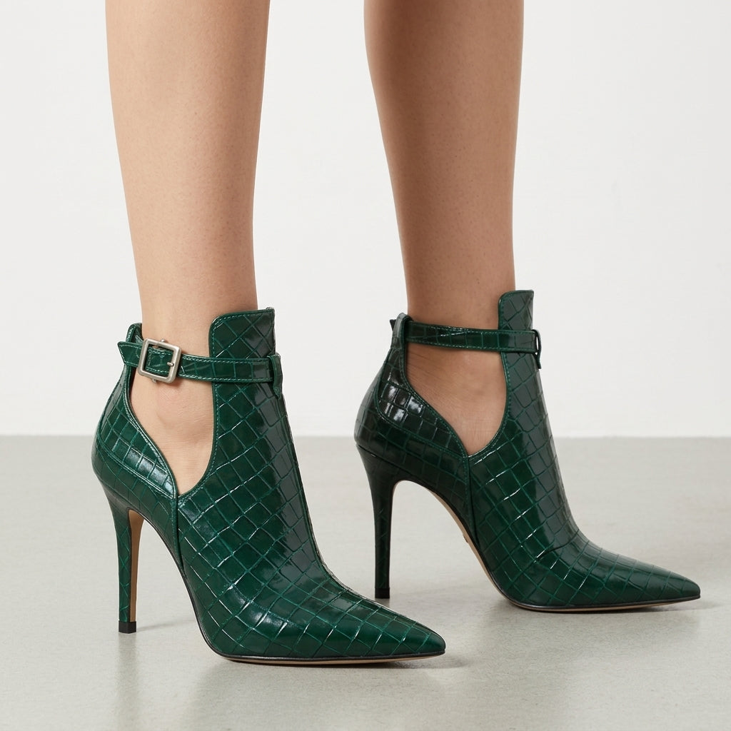 Women's Gator Embossed Stiletto Ankle Booties – Elara