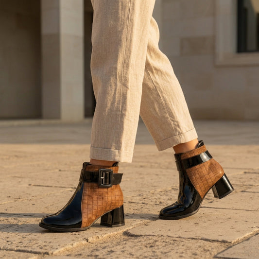 Women’s Patent Leather Ankle Boots in Faux Leather – Celeste