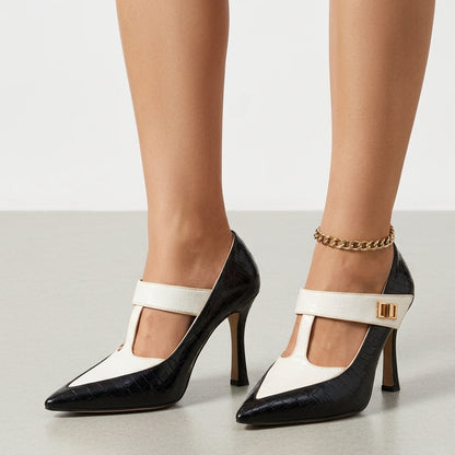 Women's Pointed Toe High Heel T-Strap Shoes Faux Patent Leather – Marielle