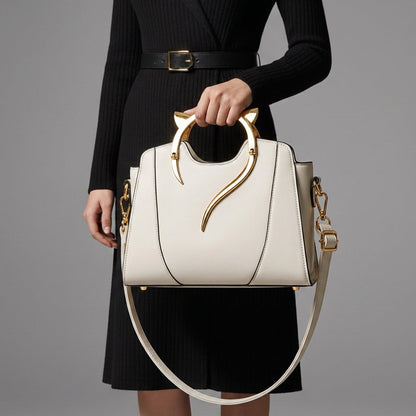 Structured Handbag with Cat Ear Detail and Gold Tone Hardware – Maribel