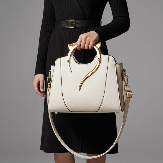 Structured Handbag with Cat Ear Detail and Gold Tone Hardware – Maribel