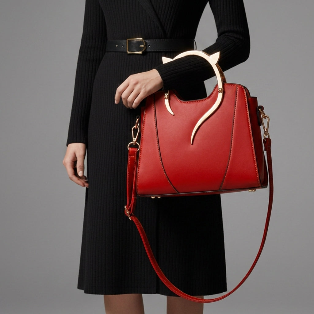 Structured Handbag with Cat Ear Detail and Gold Tone Hardware – Maribel