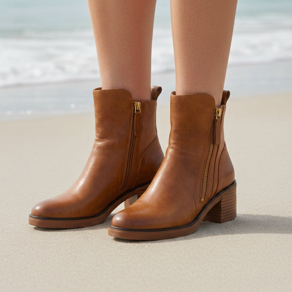 Women's Faux Leather Ankle Boots Side-Zip Sleek Style – Elara