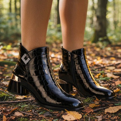Women’s Faux Leather Croc Embossed Ankle Boots – Marlowe