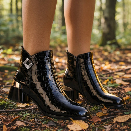 Women’s Faux Leather Croc Embossed Ankle Boots – Marlowe