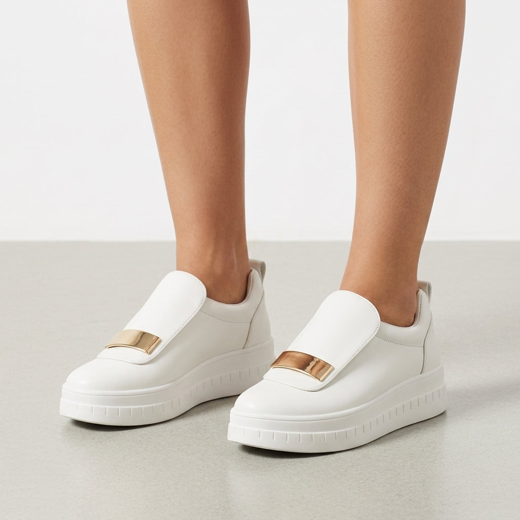 Platform Loafers for Women Gold Accent Slip-On Style – Aurelia