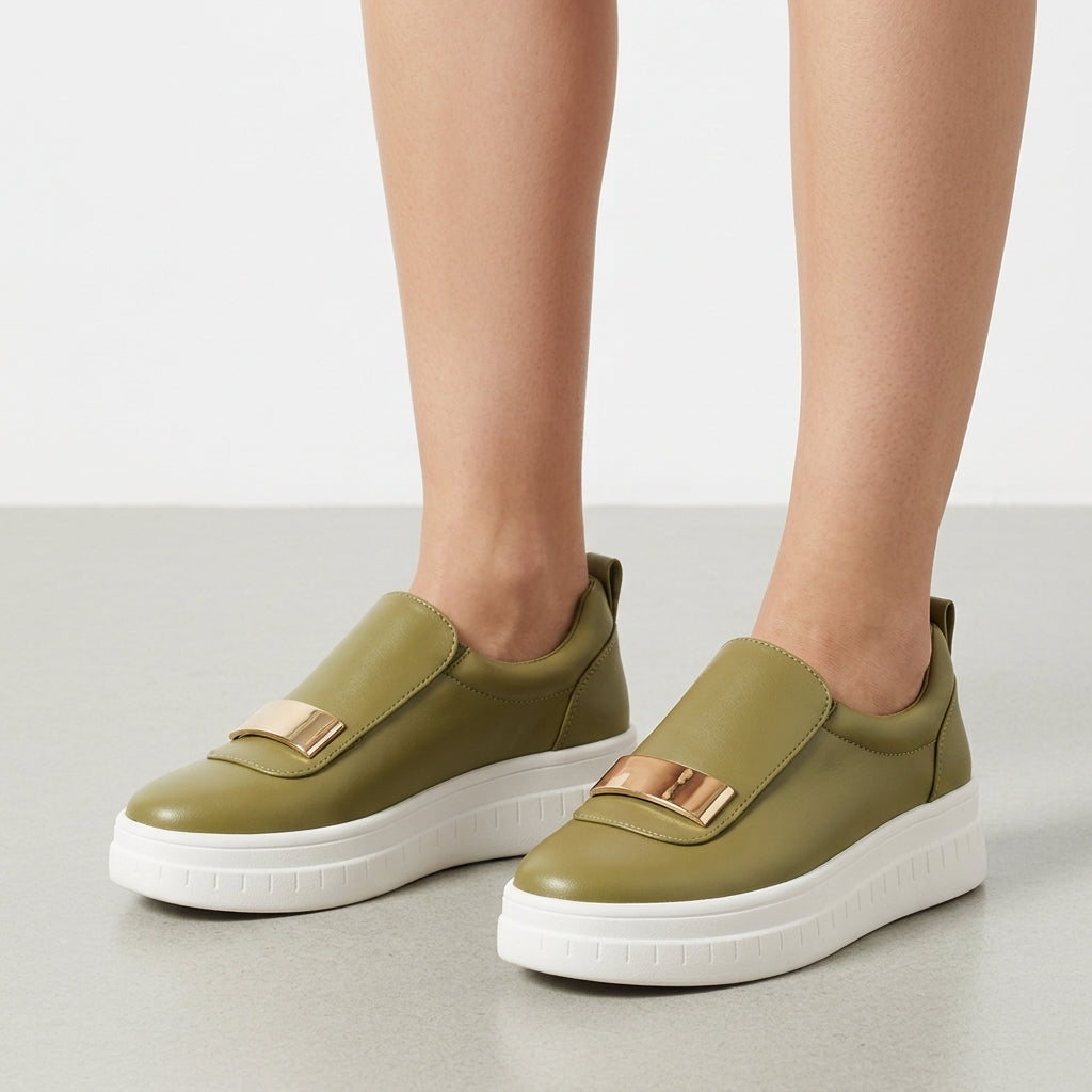 Platform Loafers for Women Gold Accent Slip-On Style – Aurelia