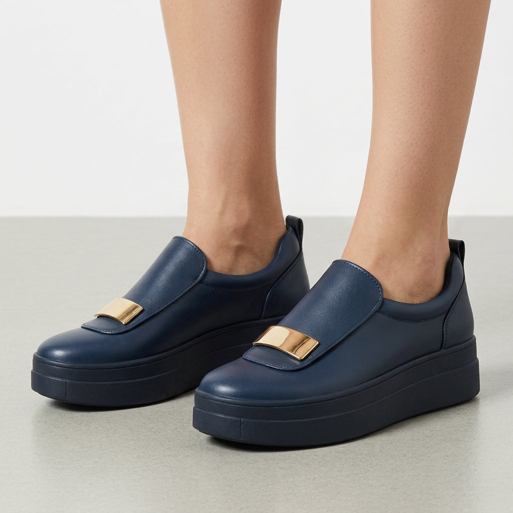Platform Loafers for Women Gold Accent Slip-On Style – Aurelia
