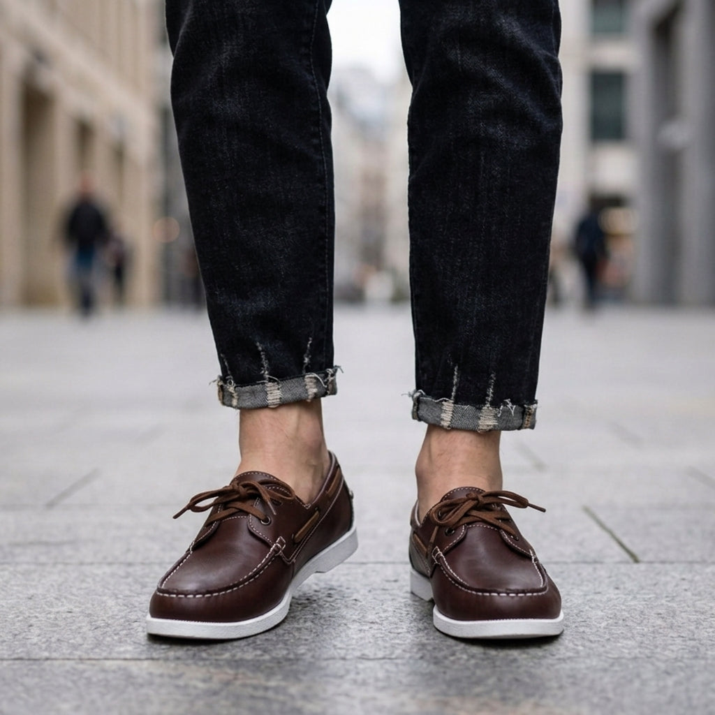 Boat Shoes Two-Tone Faux Leather Penny Loafers – Marlowe