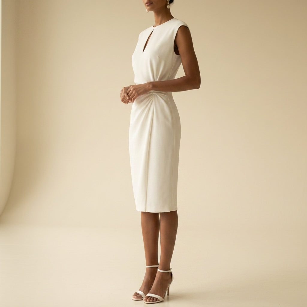 Women's Keyhole Ruched Midi Dress Polyester Blend Elegant Fit – Elara