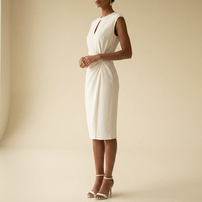 Women's Keyhole Ruched Midi Dress Polyester Blend Elegant Fit – Elara