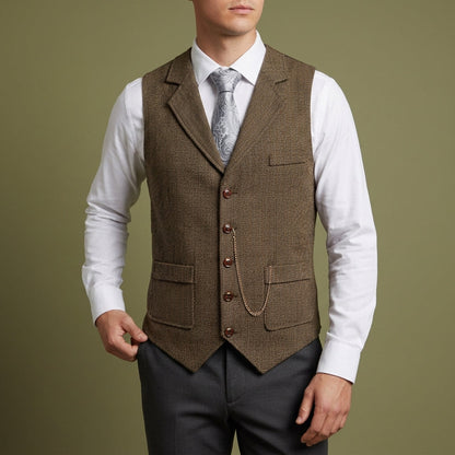 Men's Herringbone Wool Blend Tailored Waistcoat – Marlowe