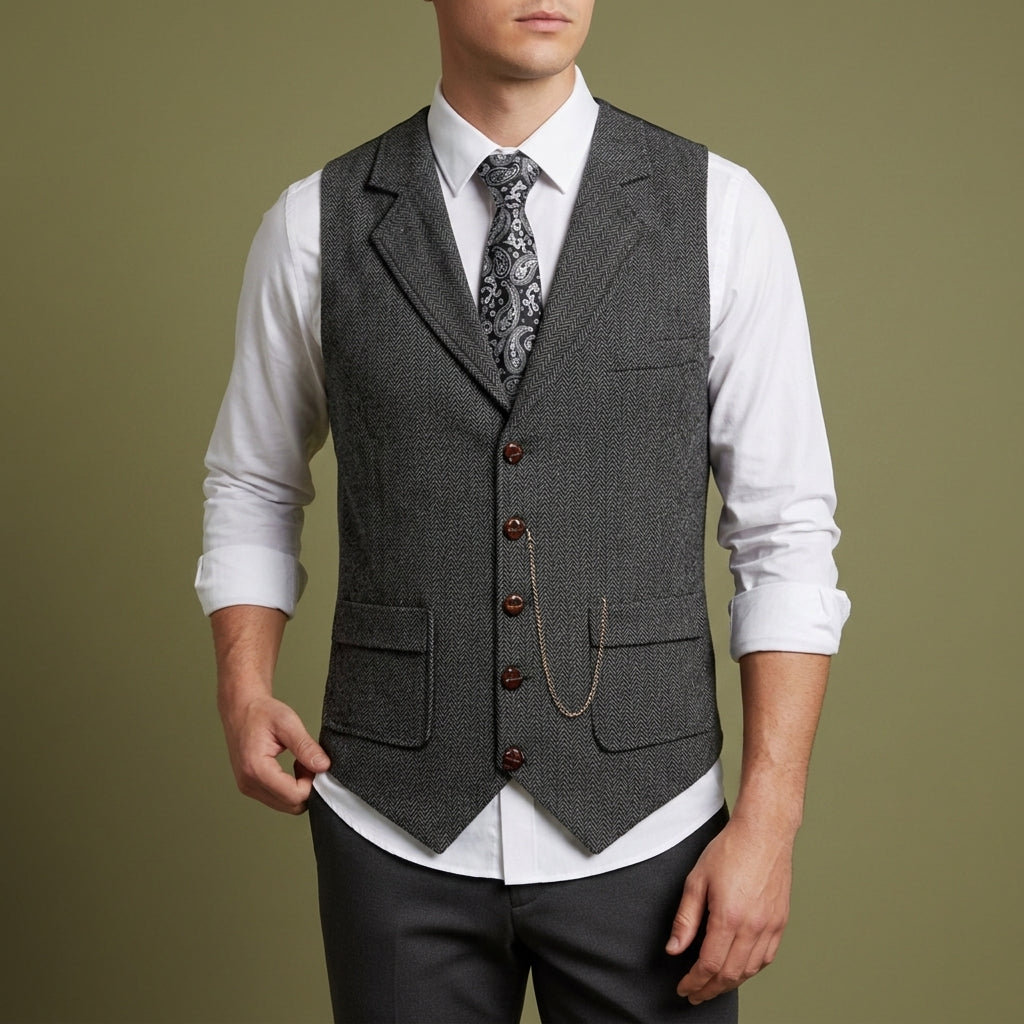Men's Herringbone Wool Blend Tailored Waistcoat – Marlowe