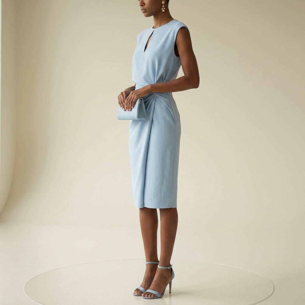 Women's Keyhole Ruched Midi Dress Polyester Blend Elegant Fit – Elara