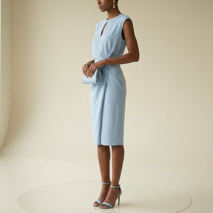 Women's Keyhole Ruched Midi Dress Polyester Blend Elegant Fit – Elara