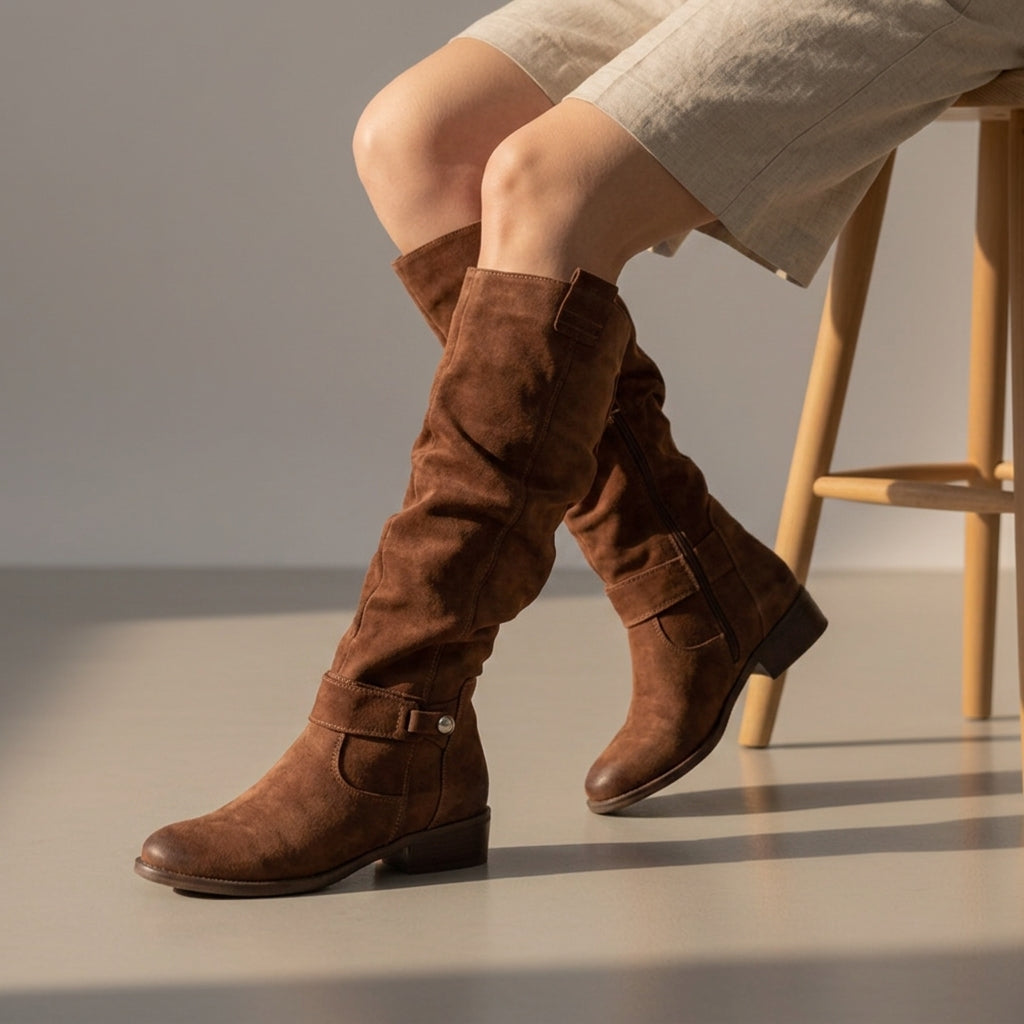Knee High Suede Style Boots Faux Leather Slouch Fit – Marlowe