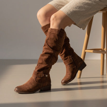 Knee High Suede Style Boots Faux Leather Slouch Fit – Marlowe