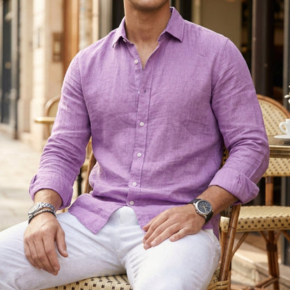 Linen Blend Button-Up Shirt Long Sleeve Casual Style – Elara