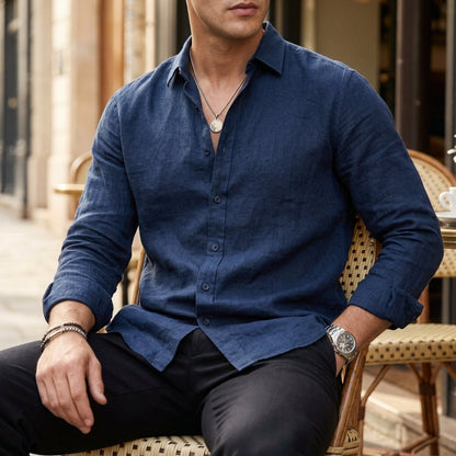Linen Blend Button-Up Shirt Long Sleeve Casual Style – Elara