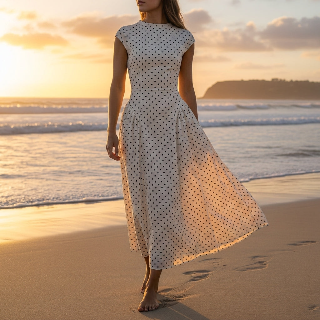Women's Polka Dot Maxi Dress High Neck Full Skirt – Celeste