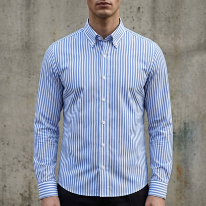 Striped Button-Up Shirt Cotton Blend Long Sleeve – Maren