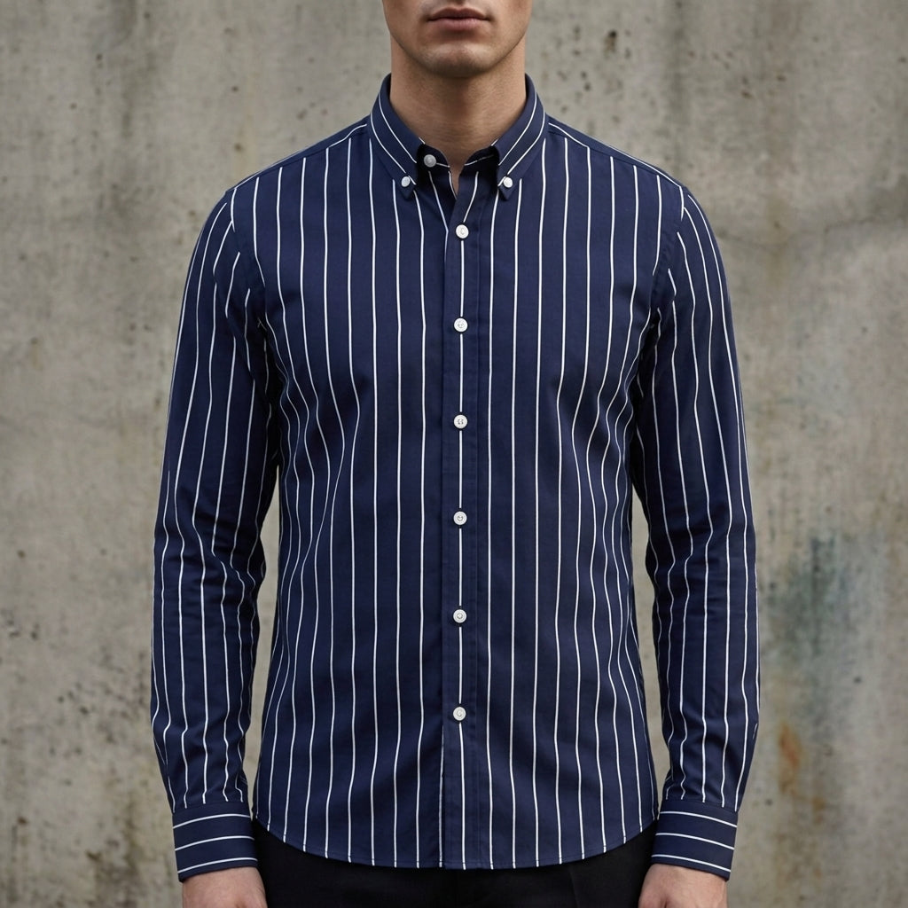 Striped Button-Up Shirt Cotton Blend Long Sleeve – Maren