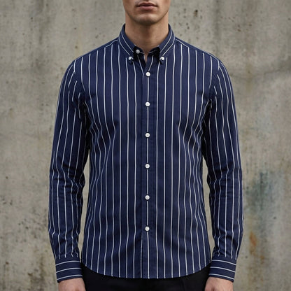 Striped Button-Up Shirt Cotton Blend Long Sleeve – Maren