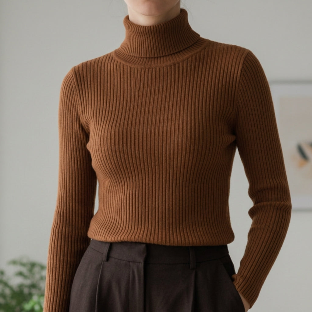 Women's Ribbed Turtleneck Sweater Slim Fit – Marlowe