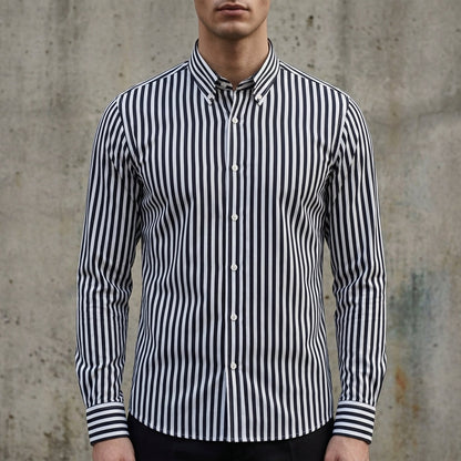Striped Button-Up Shirt Cotton Blend Long Sleeve – Maren