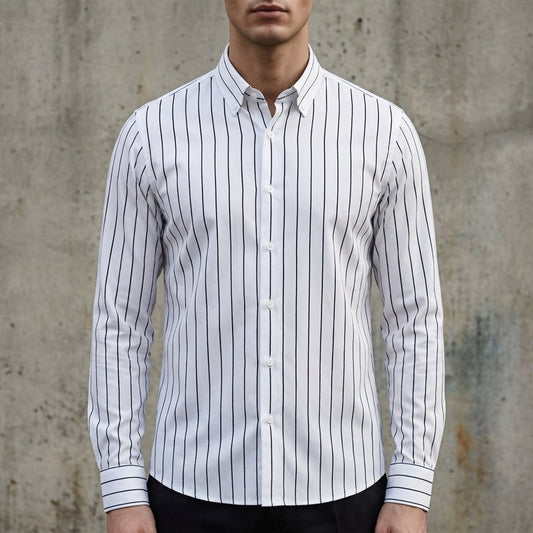 Striped Button-Up Shirt Cotton Blend Long Sleeve – Maren