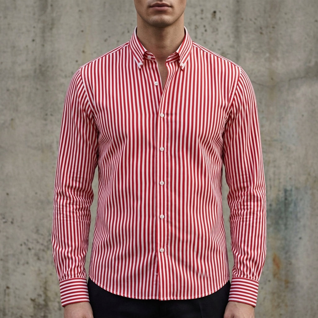 Striped Button-Up Shirt Cotton Blend Long Sleeve – Maren