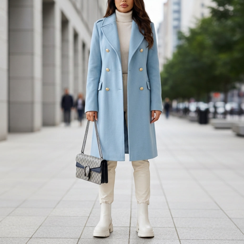Women's Wool Blend Double-Breasted Longline Coat – Marcelle