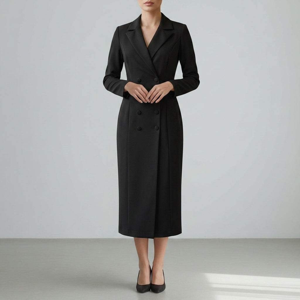 Women's Tailored Blazer Midi Dress Structured Suiting Blend – Elara