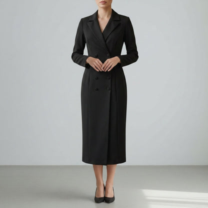 Women's Tailored Blazer Midi Dress Structured Suiting Blend – Elara