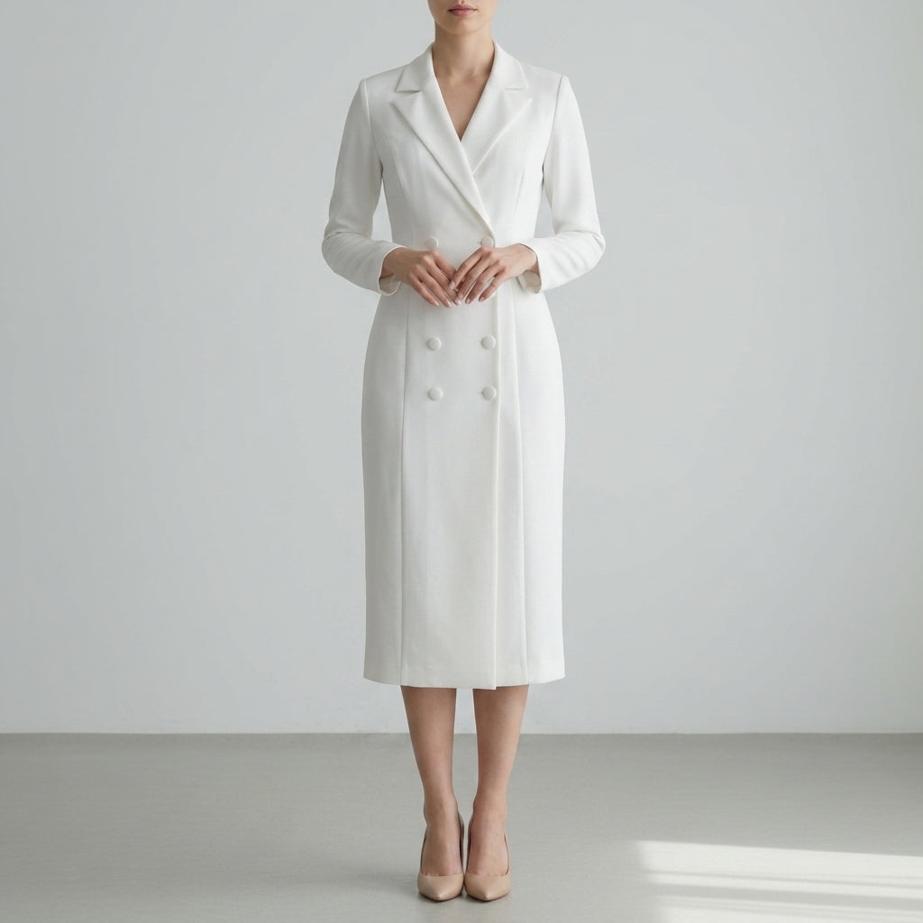 Women's Tailored Blazer Midi Dress Structured Suiting Blend – Elara