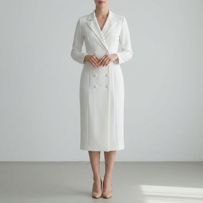 Women's Tailored Blazer Midi Dress Structured Suiting Blend – Elara