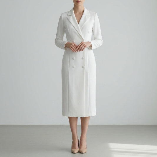 Women's Tailored Blazer Midi Dress Structured Suiting Blend – Elara