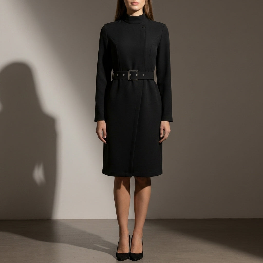 Women’s Asymmetric A-Line Dress With Belted Waist – Celeste