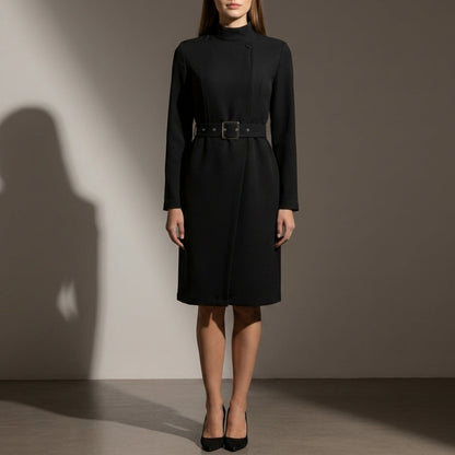 Women’s Asymmetric A-Line Dress With Belted Waist – Celeste