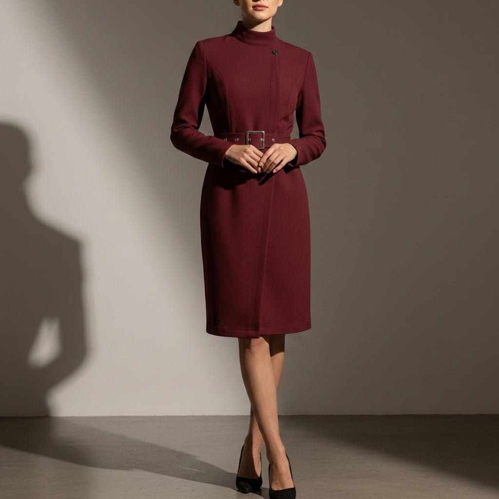 Women’s Asymmetric A-Line Dress With Belted Waist – Celeste