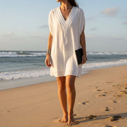 Women's V-Neck Batwing Cotton Blend Dress Tummy Covering – Elara