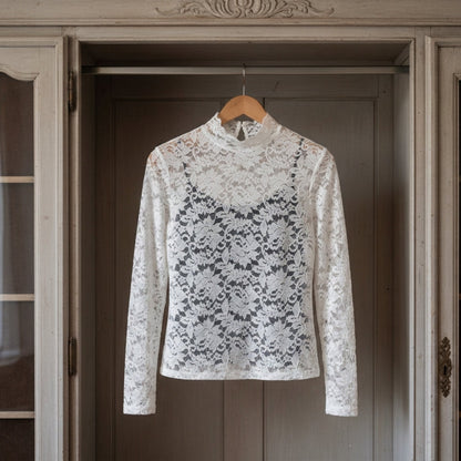 Women's Floral Lace High-Neck Blouse Elegant Fit – Elara