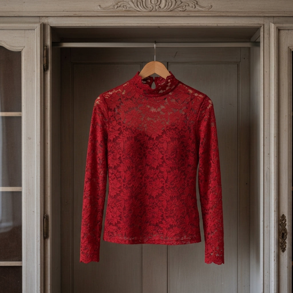 Women's Floral Lace High-Neck Blouse Elegant Fit – Elara