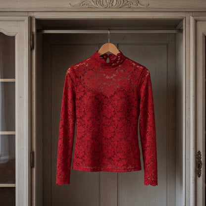 Women's Floral Lace High-Neck Blouse Elegant Fit – Elara