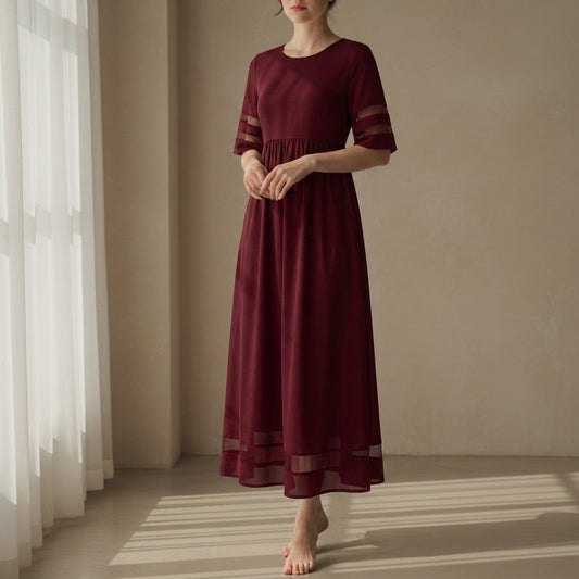 Women's Maxi Dress Mesh Panel Flattering Fit Elegant Style – Amara
