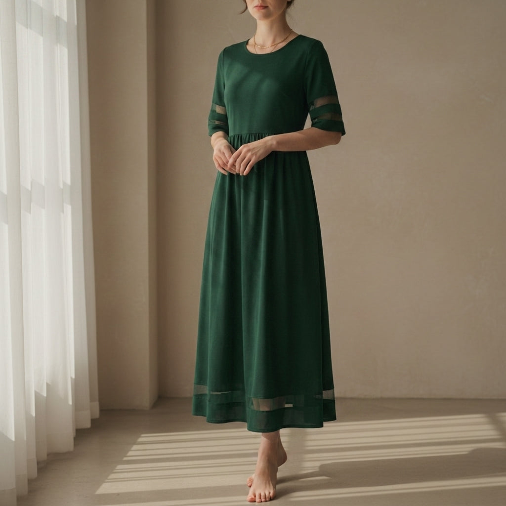 Women's Maxi Dress Mesh Panel Flattering Fit Elegant Style – Amara