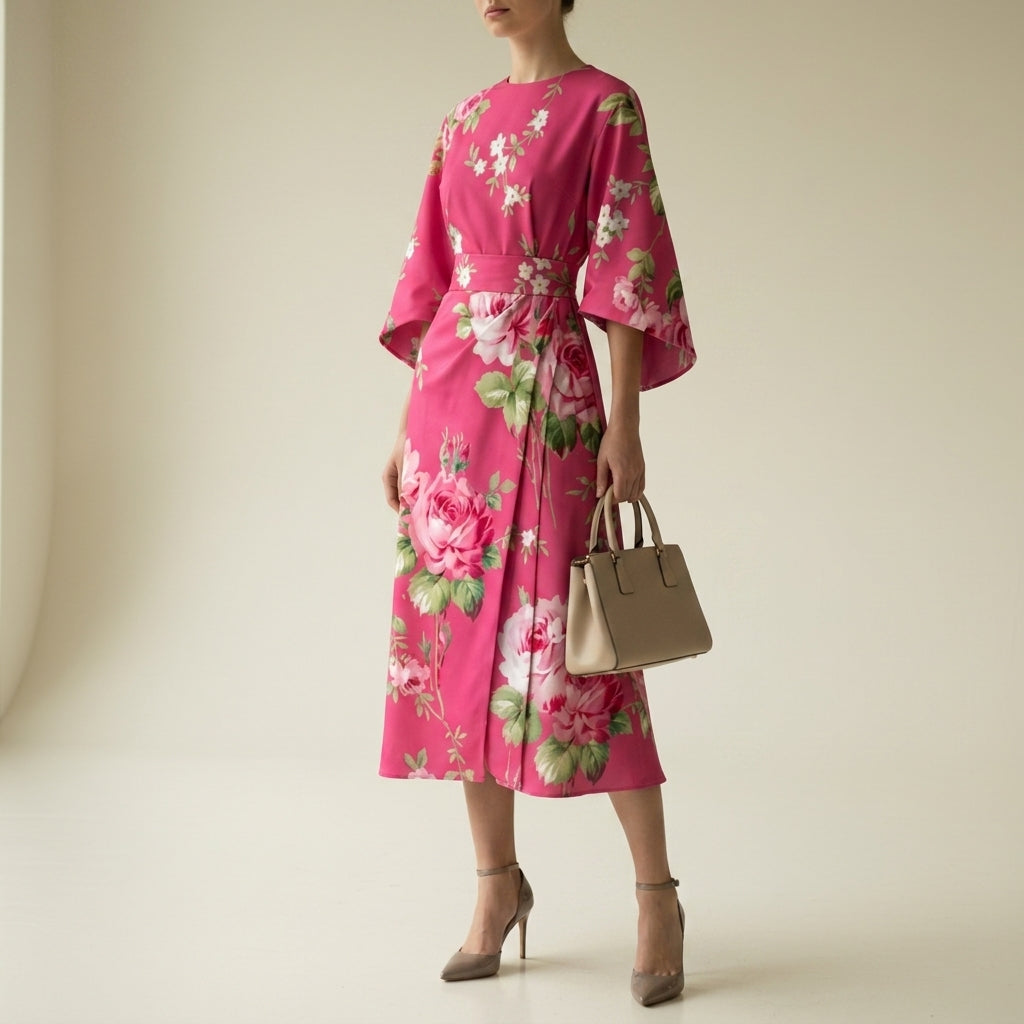 Women's Floral Wide Sleeve Dress Elegant Day-to-Night Style – Elara